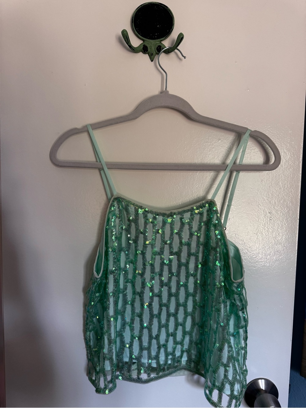 Green Sequin Mesh Cami Top